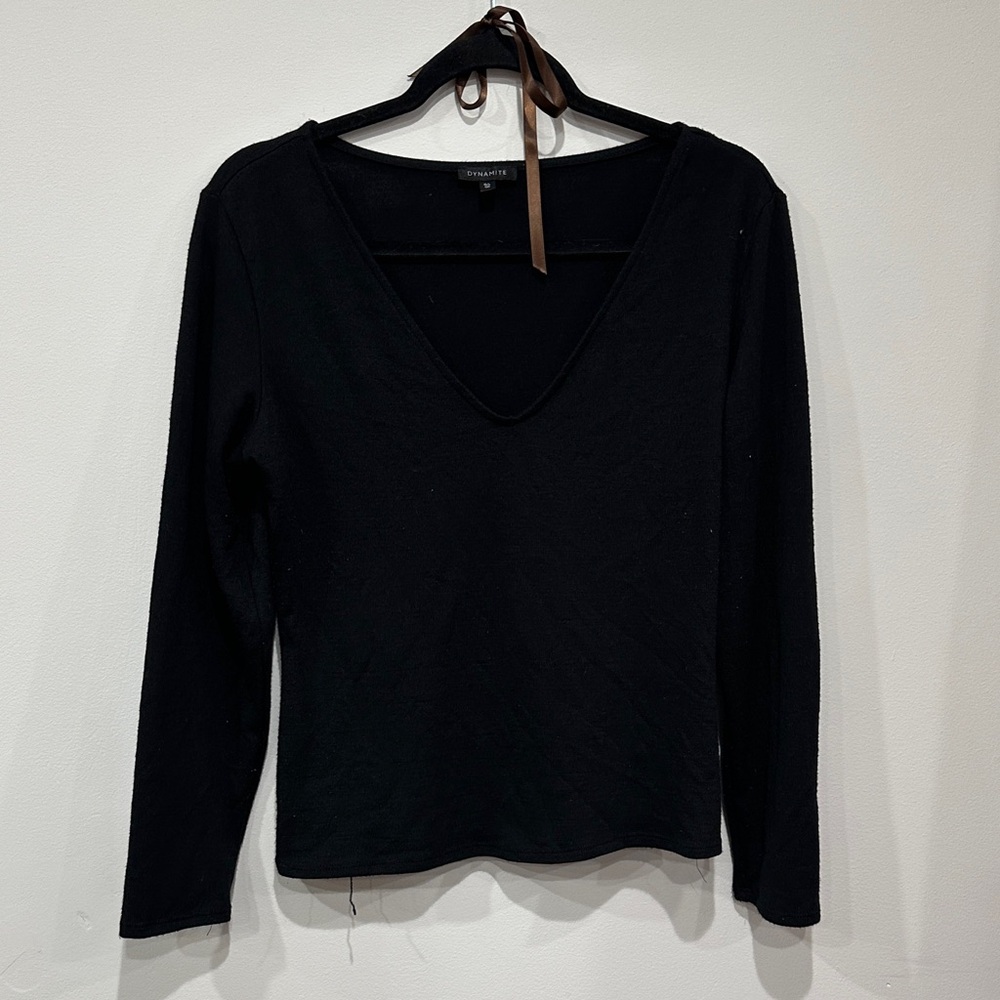 Dynamite Black V-Neck Long Sleeve Top